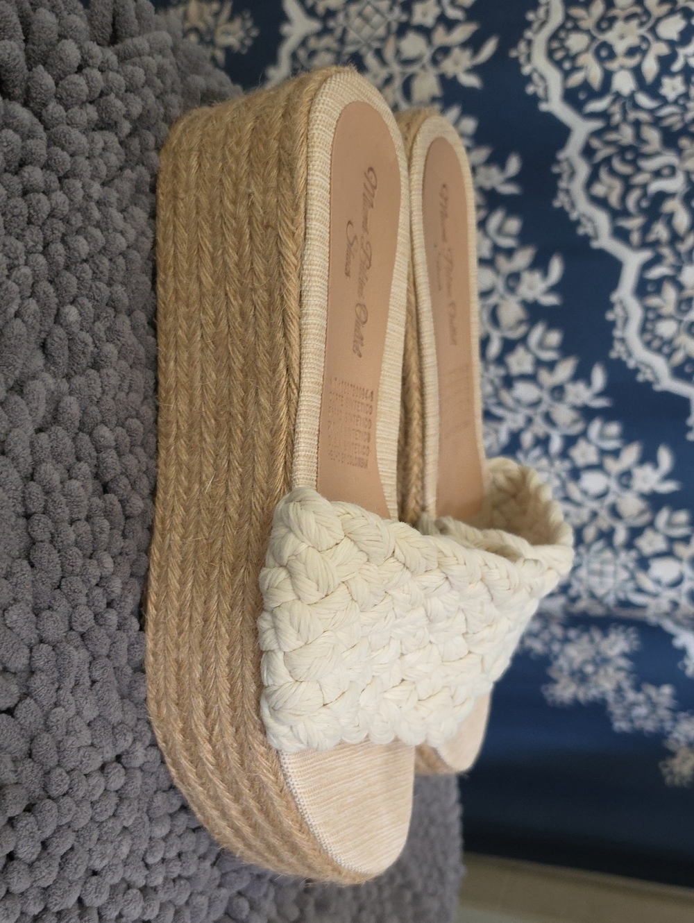 Woven Cream Platform Slide Sandals NEW